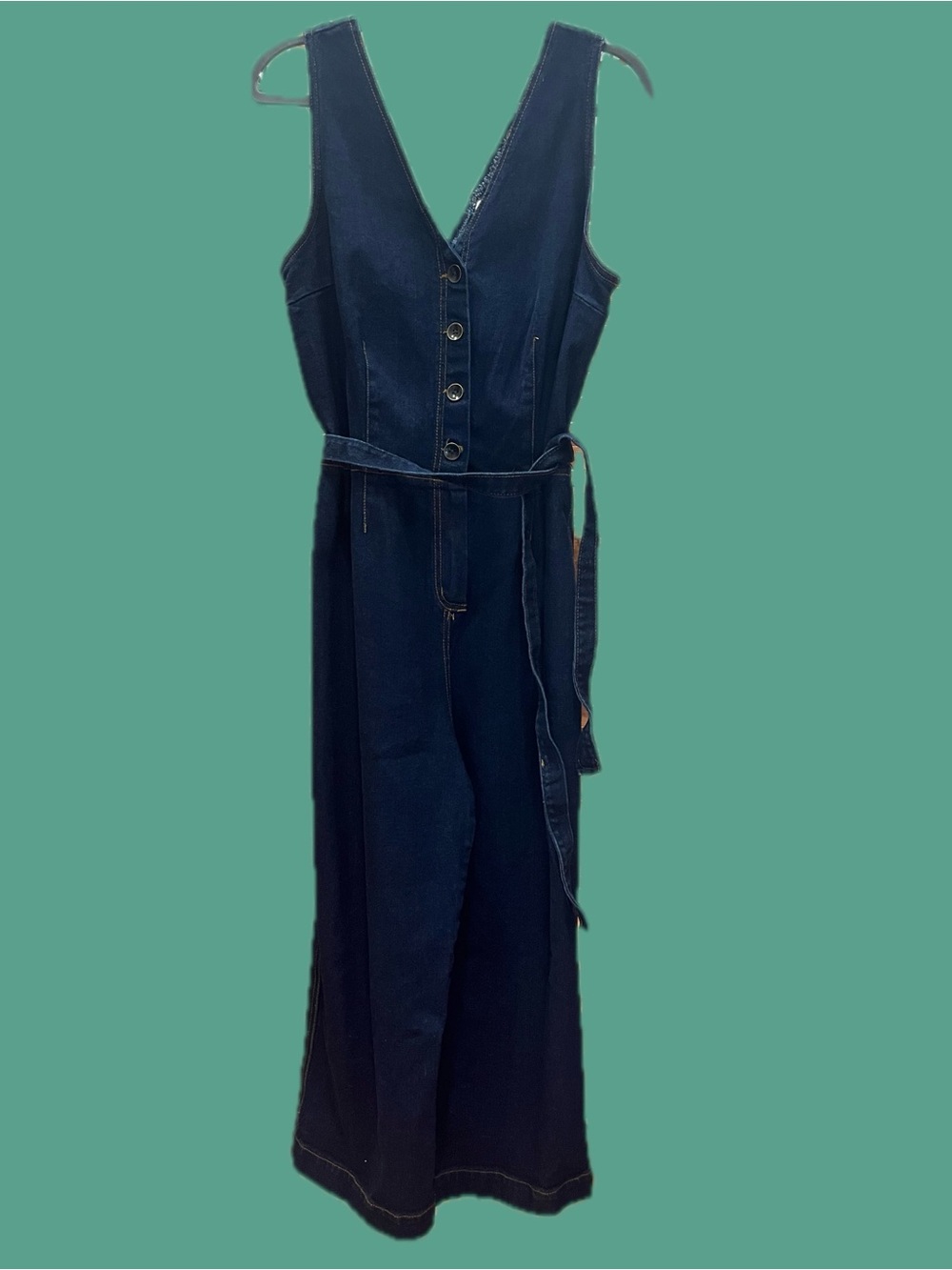 Universal Thread Dark Wash Denim Wide-Leg Jumpsuit with Belt Size 14 NWOT